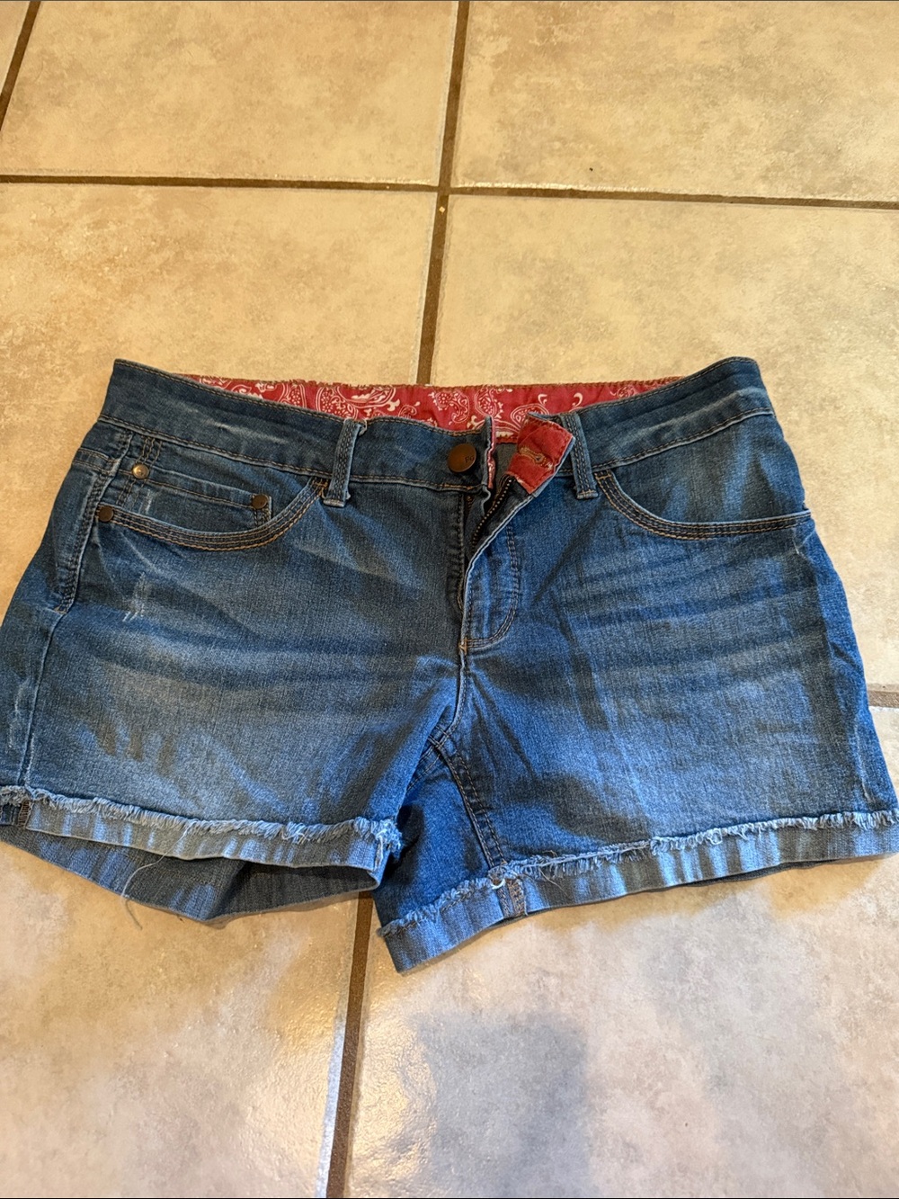Faded Glory Blue Denim Shorts with Red Bandana Waist